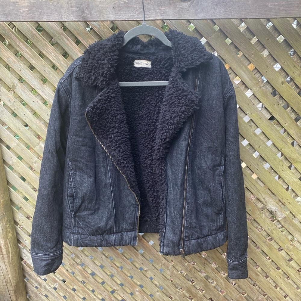 Madewell black denim moto Sherpa jacket